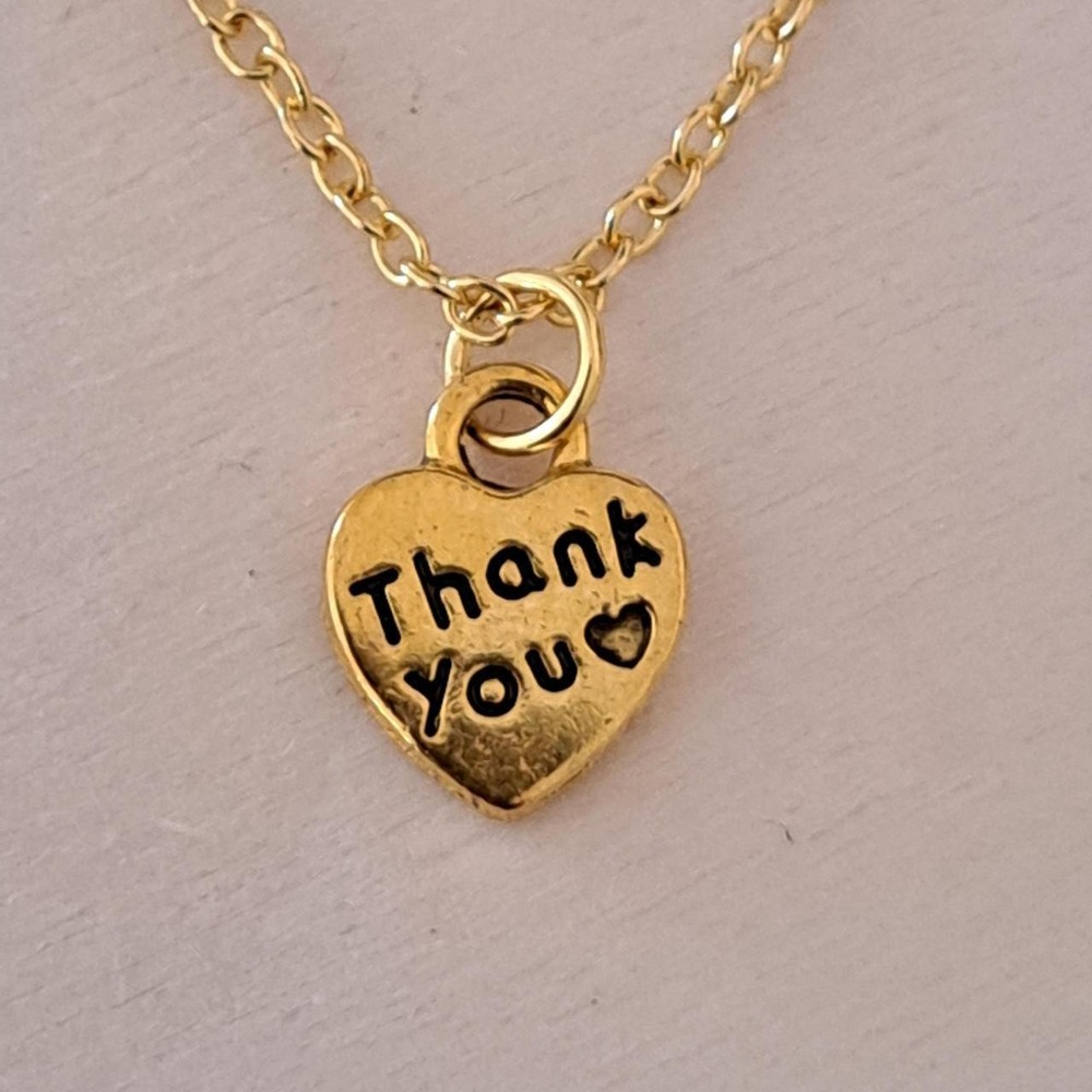 Gold Thank You Heart Pendant Necklace Dainty Cable Chain Jewelry